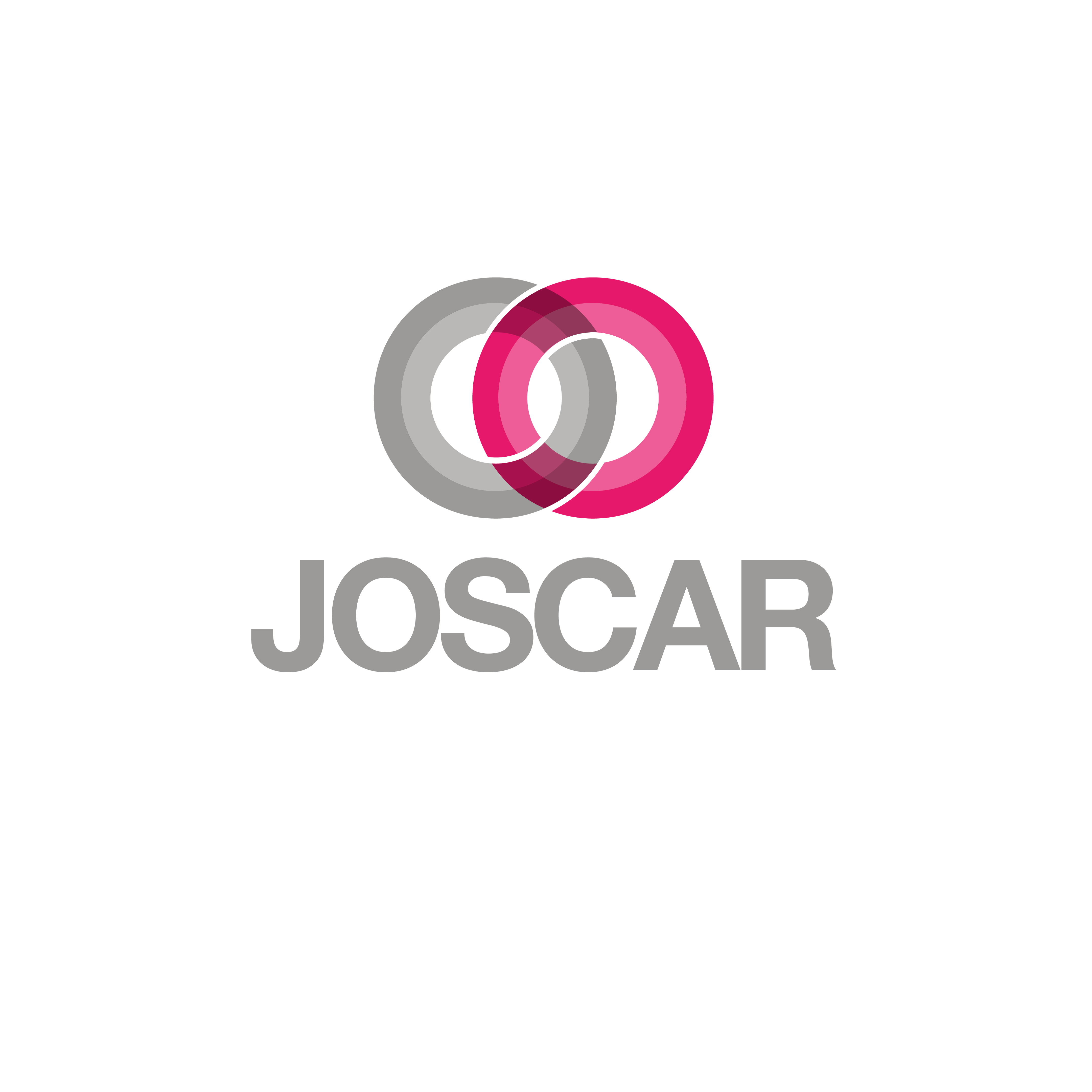 Logo featuring two interlinked rings, one gray and one pink, above the word "JOSCAR" in bold, gray letters.